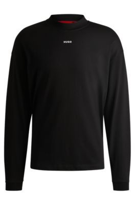 Hugo Relaxed-fit Long-sleeved T-shirt With Logo Print In Black