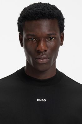 Camiseta relaxed fit en punto de algod&oacute;n con logo estampado, Negro