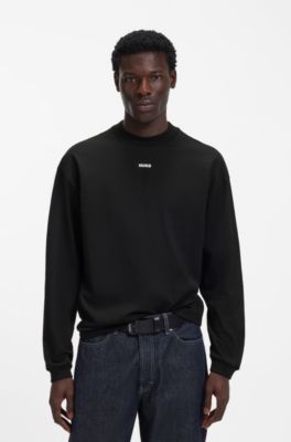 Camiseta relaxed fit en punto de algod&oacute;n con logo estampado, Negro