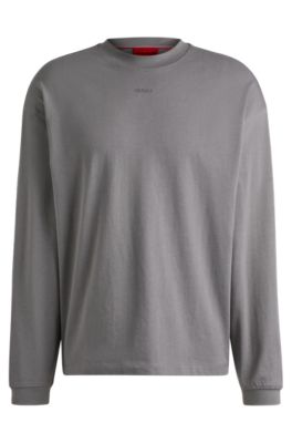 Hugo Boss Cotton-jersey Relaxed-fit T-shirt With Logo Print In Grey