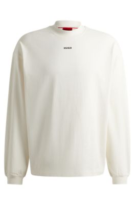 Hugo Relaxed-fit Long-sleeved T-shirt With Logo Print In White