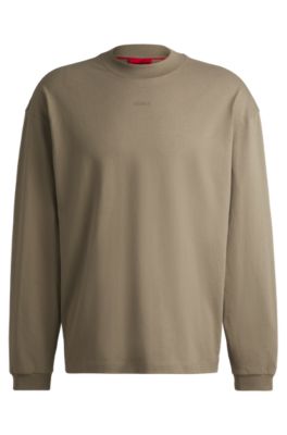 Camiseta relaxed fit en punto de algod&oacute;n con logo estampado, Marr&oacute;n