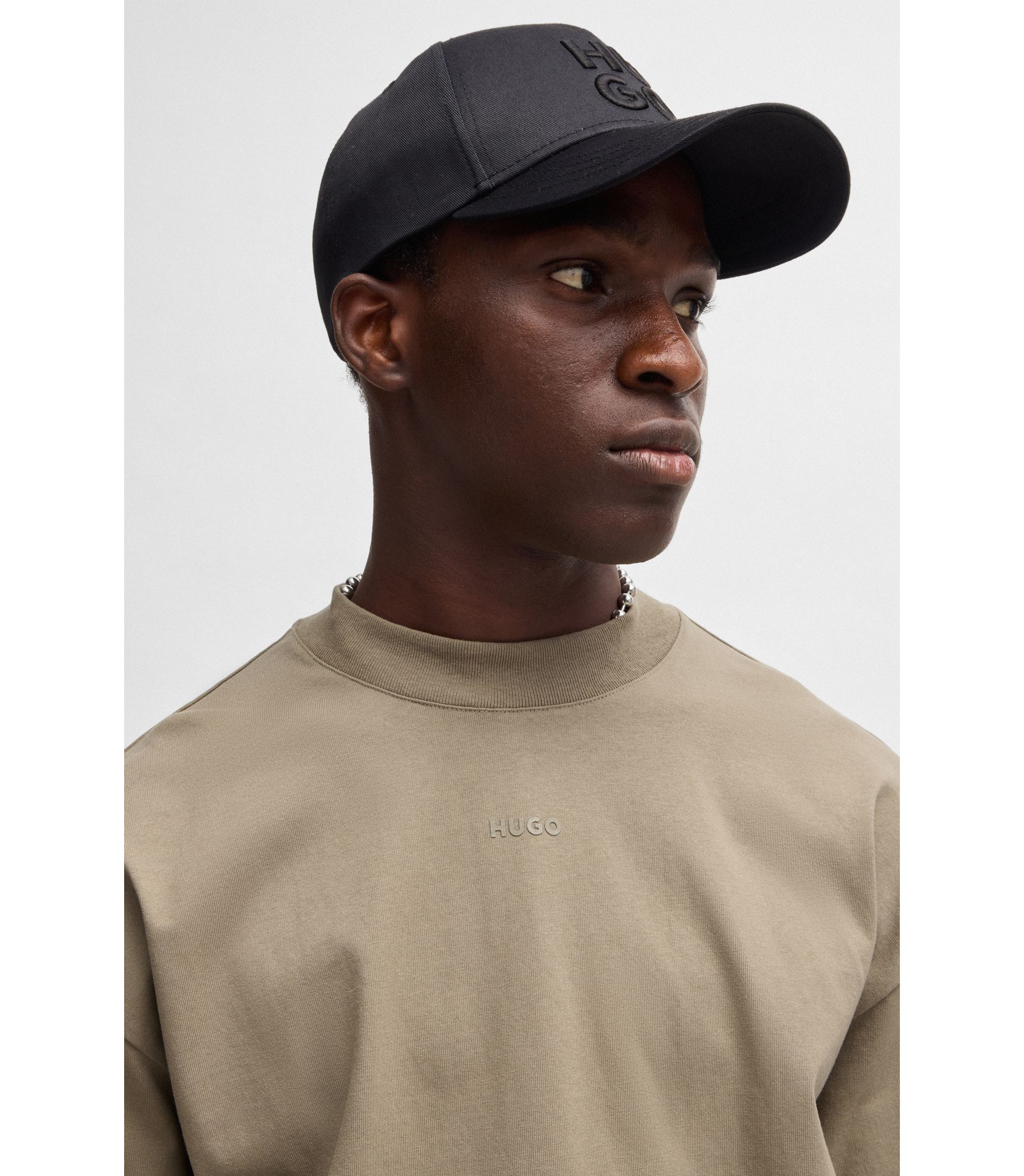 HUGO - Logo-print T-shirt in cotton jersey - Brown