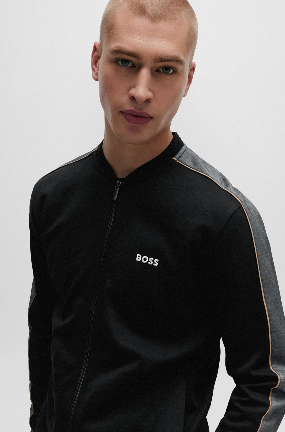 BOSS - Zip-up jacket with embroidered logo - Black BOSS - Zip-up jacket with embroidered logo - Black