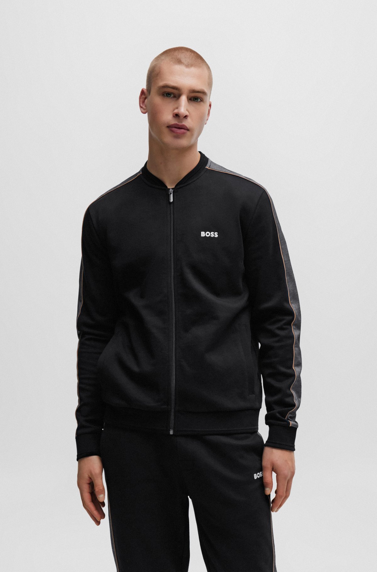 BOSS - Zip-up jacket with embroidered logo - Black BOSS - Zip-up jacket with embroidered logo - Black