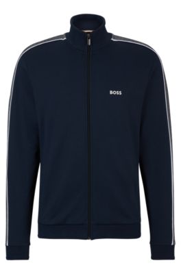 Shop Hugo Boss Zip-up Jacket With Embroidered Logo In Dark Blue