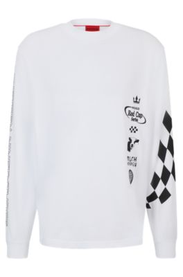 Shop Hugo Cotton-jersey T-shirt With Racing-inspired Prints In White