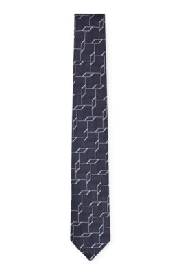 Hugo Boss Silk-jacquard Tie With Modern Pattern In Blue