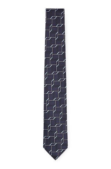 Silk-jacquard tie with modern pattern, Dark Blue