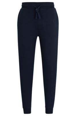 Shop Hugo Boss Cotton-terry Tracksuit Bottoms With Embroidered Logo In Dark Blue