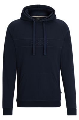 Shop Hugo Boss Cotton-terry Regular-fit Hoodie With Embroidered Logo In Dark Blue