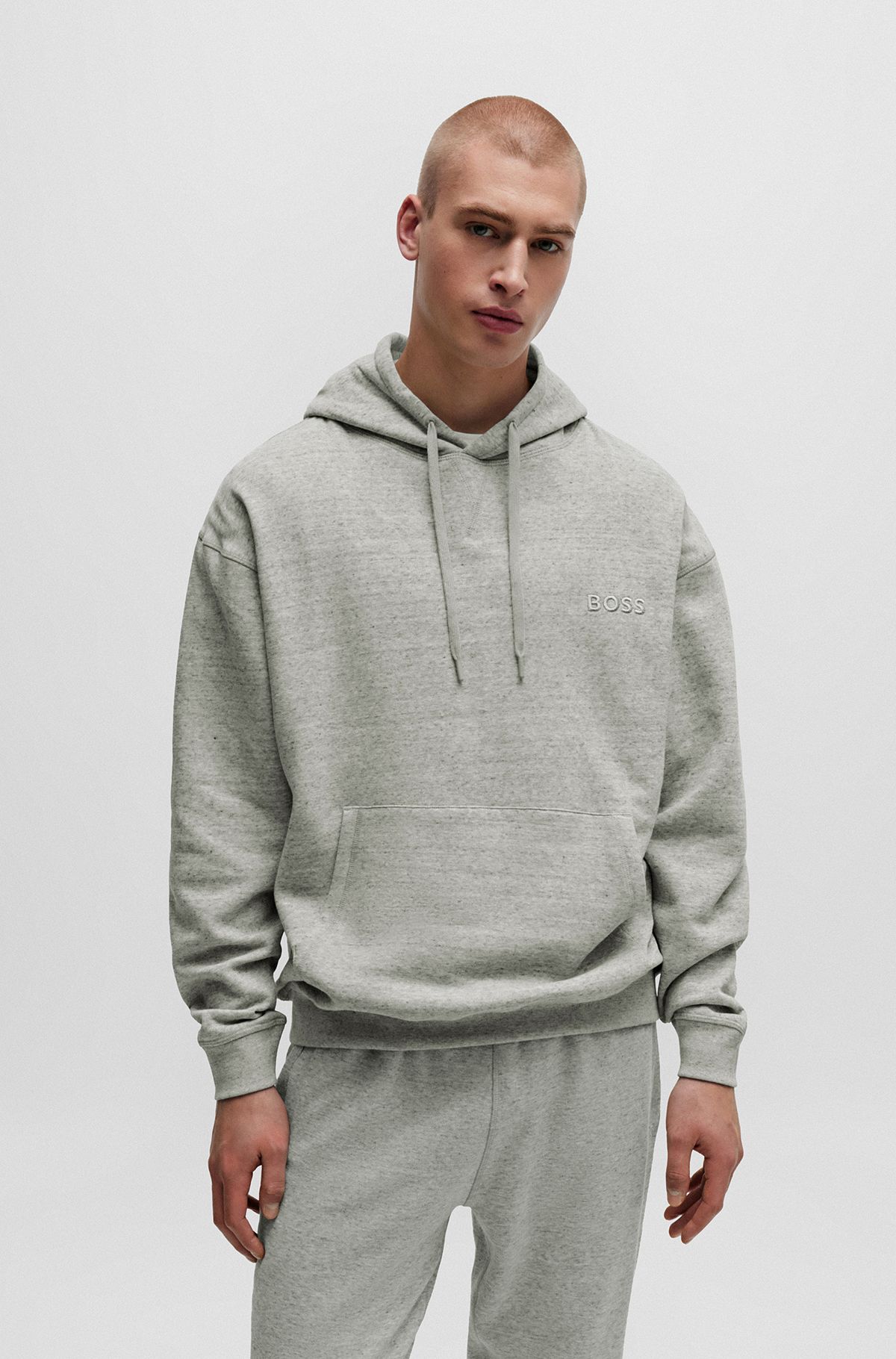 Regular-fit hoodie with embroidered logo, Grey