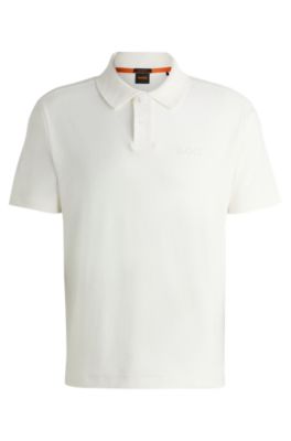 Hugo Boss Cotton-toweling Polo Shirt With Mixed-technique Logo In White