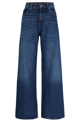 Baggy-fit jeans in blue vintage-wash denim, Blue