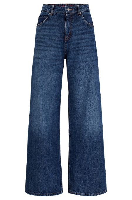 Baggy-fit jeans in blue vintage-wash denim, Blue