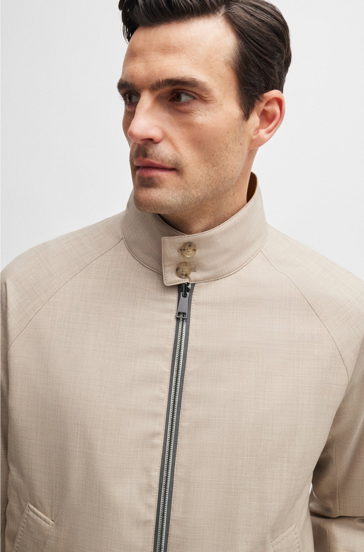 BOSS - Reversible Harrington jacket in virgin wool and silk