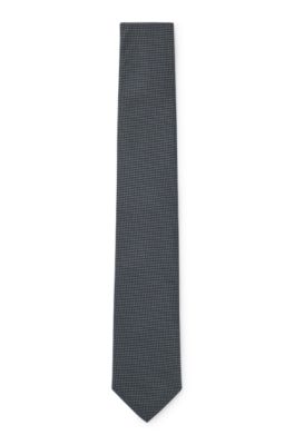 Hugo Boss Silk-jacquard Tie With All-over Micro Pattern In Dark Green