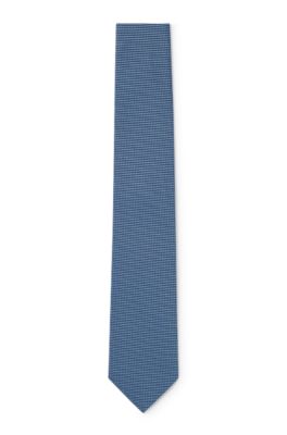 Hugo Boss Silk-jacquard Tie With All-over Micro Pattern In Blue