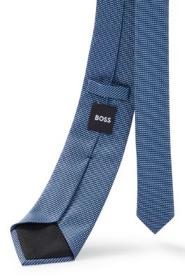 Silk-jacquard tie with all-over micro pattern, Blue