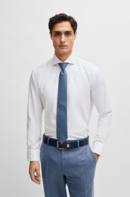 Silk-jacquard tie with all-over micro pattern, Blue