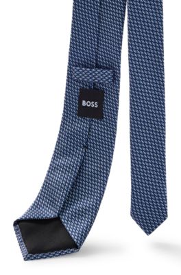 Silk-jacquard tie with all-over micro pattern, Light Blue