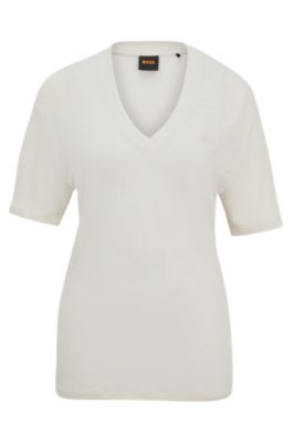 Shop Hugo Boss V-neck T-shirt In Linen In White