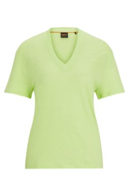 Shop Hugo Boss V-neck T-shirt In Linen In Green