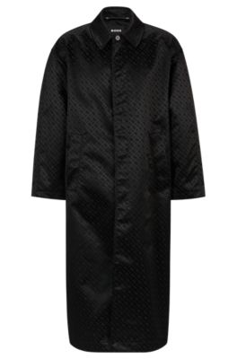 Hugo Boss Coated-jacquard Coat With Concealed Placket And Cotton Lining In Black