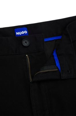Regular-fit trousers in cotton twill with signature label, Black