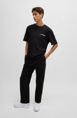 Regular-fit trousers in cotton twill with signature label, Black