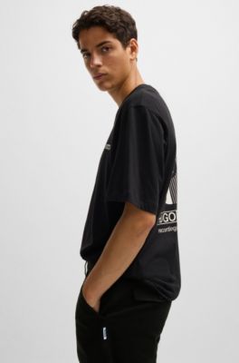 Regular-fit trousers in cotton twill with signature label, Black