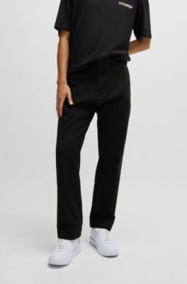 Regular-fit trousers in cotton twill with signature label, Black
