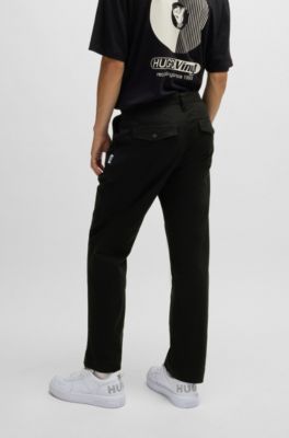 Regular-fit trousers in cotton twill with signature label, Black