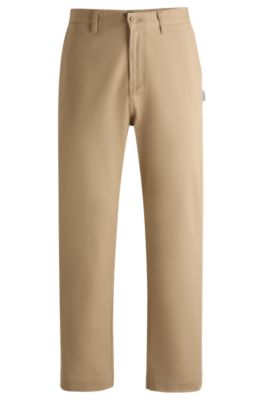 Hugo Boss Regular-fit Trousers In Cotton Twill With Signature Label In Beige