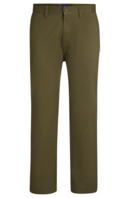 Regular-fit trousers in cotton twill with signature label, Light Green