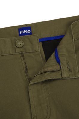 Regular-fit trousers in cotton twill with signature label, Light Green