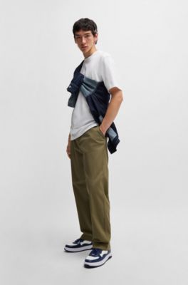 Regular-fit trousers in cotton twill with signature label, Light Green