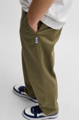 Regular-fit trousers in cotton twill with signature label, Light Green