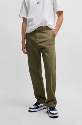 Regular-fit trousers in cotton twill with signature label, Light Green