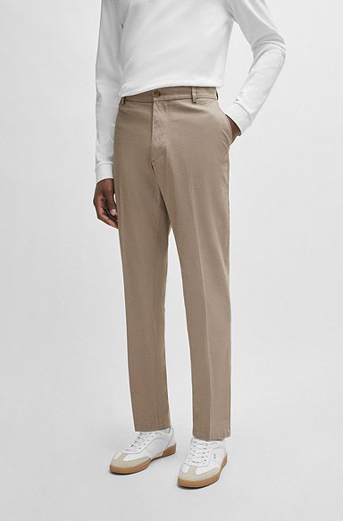 Pantalon Regular Fit en coton stretch à motif, Beige