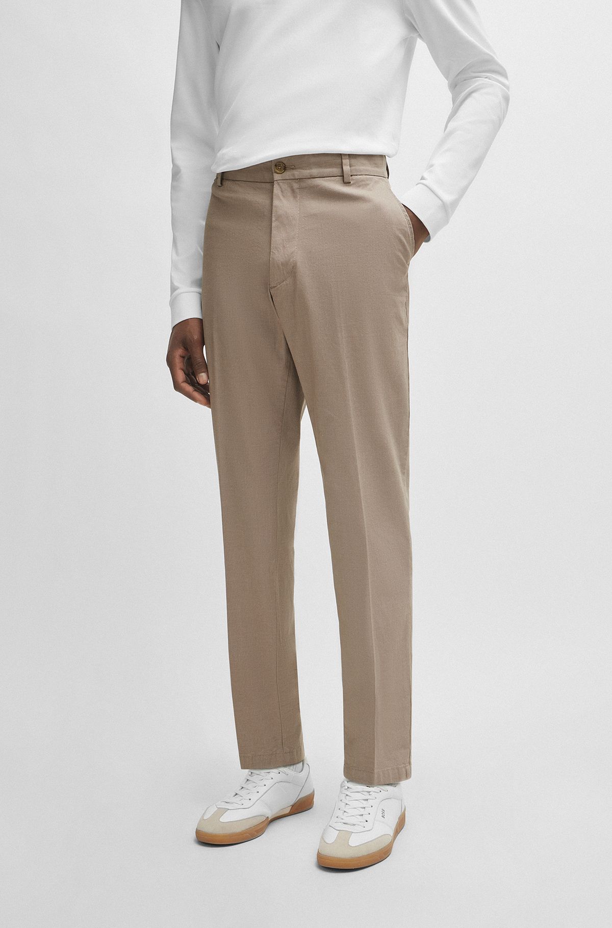 HUGO - Regular-fit flared trousers in satin with branded belt