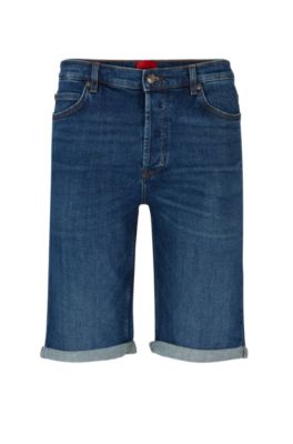 Hugo Tapered-fit Shorts In Blue Comfort-stretch Denim