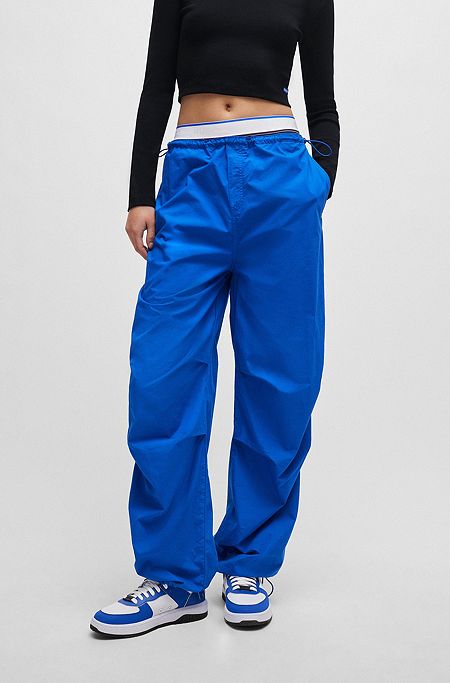 Pantalon parachute Baggy Fit en coton, bleu clair