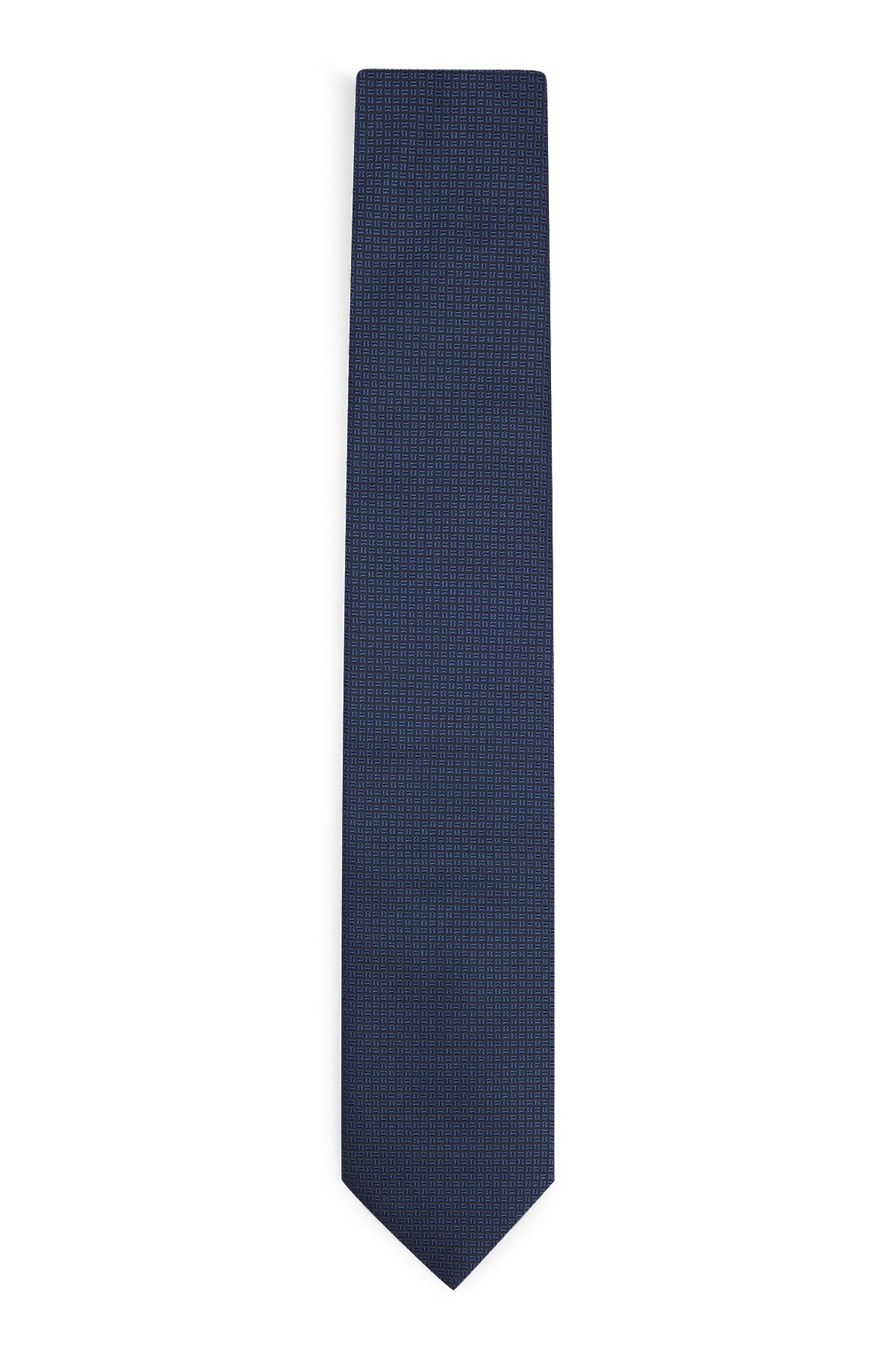 Silk-blend tie with jacquard pattern, Dark Blue