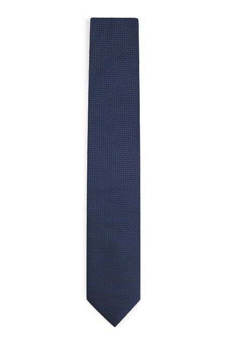 Silk-blend tie with jacquard pattern, Dark Blue