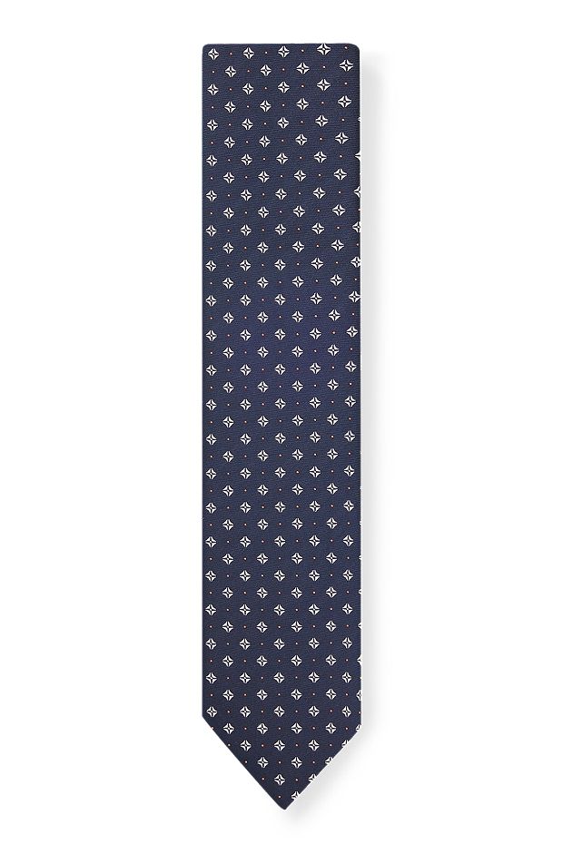 Cravate à motif jacquard à teneur en soie, Bleu foncé