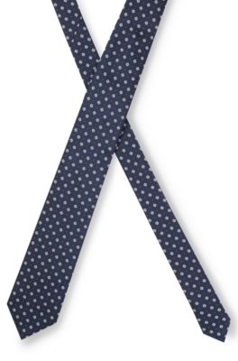 Silk-blend tie with jacquard pattern, Dark Blue
