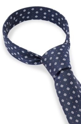 Silk-blend tie with jacquard pattern, Dark Blue