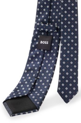 Silk-blend tie with jacquard pattern, Dark Blue