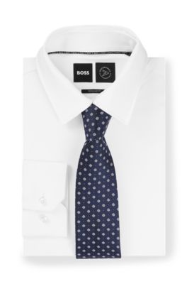 Silk-blend tie with jacquard pattern, Dark Blue